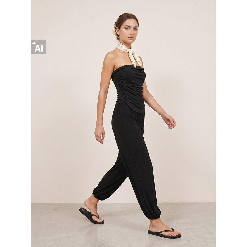 Sinsay - Souprava s nařaseným topem a kalhotami - černá