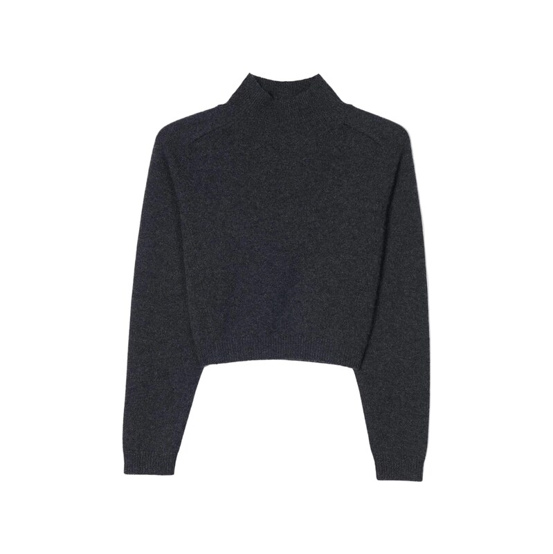GOBI Cashmere Svetr Cropped High-Neck Cashmere Sweater tmavě
