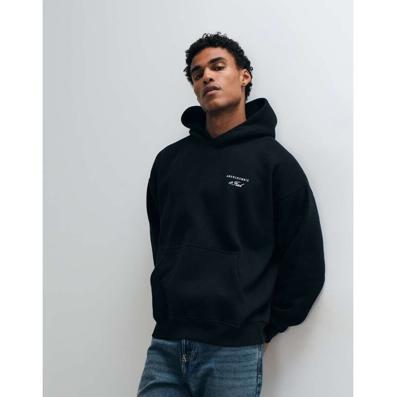 Abercrombie & Fitch script logo oversized hoodie in black