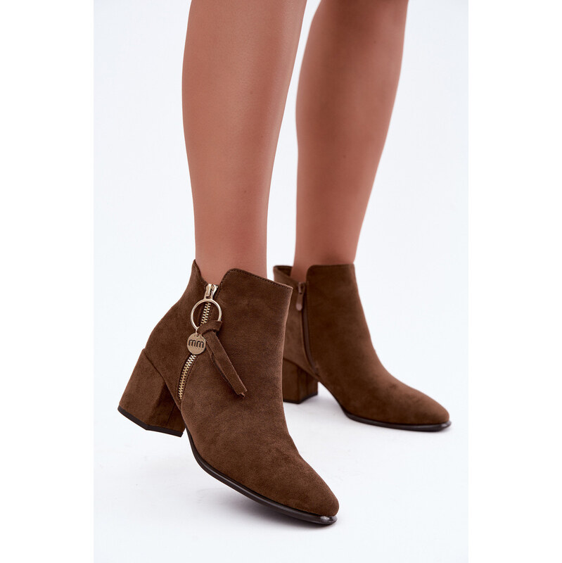 Dámské zateplené kozačky na podpatku Khaki model 22359734 - Boto