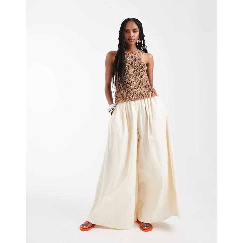 ASOS DESIGN super wide leg trousers in cream-White