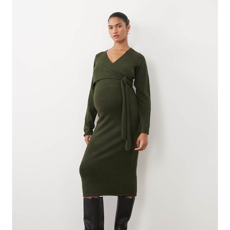 Mama.licious Mamalicious maternity knitted midi dress with knot