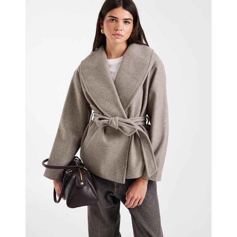 Vero Moda belted short formal jacket in grey-brown