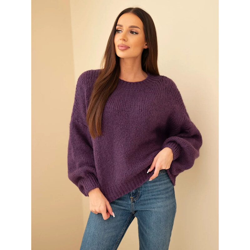K-Fashion Dámský oversize svetr s kulatým výstřihem a lemem