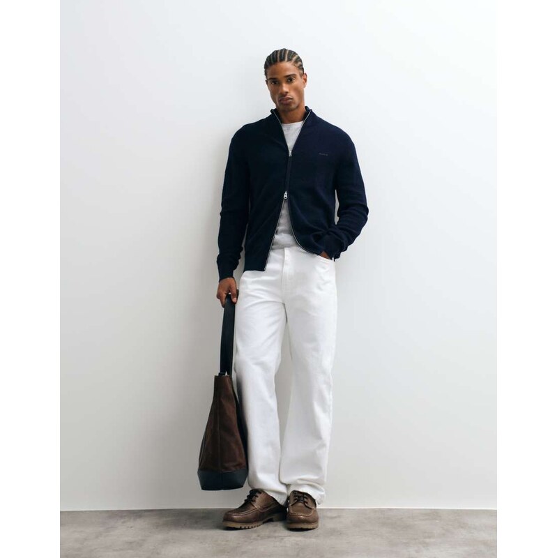 GANT herringbone zip cardigan in midnight blue-Navy