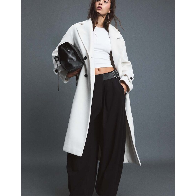 Stradivarius Soft-touch long oversize coat in white
