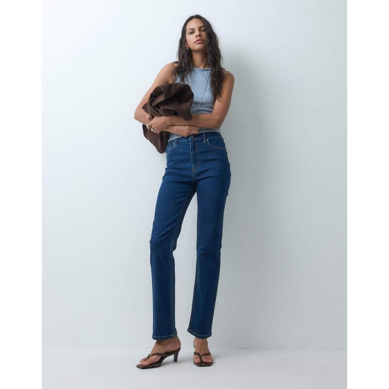 ASOS DESIGN slim straight leg jean in dark wash blue-Navy