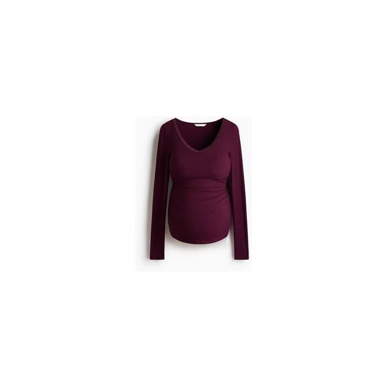 H&M - MAMA Žebrovaný viskózový top - Vínová