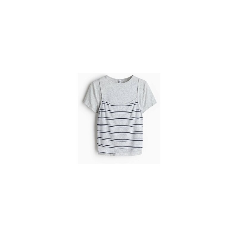 H&M - Vrstvený žerzejový top - Světle Šedý Melír/Proužky