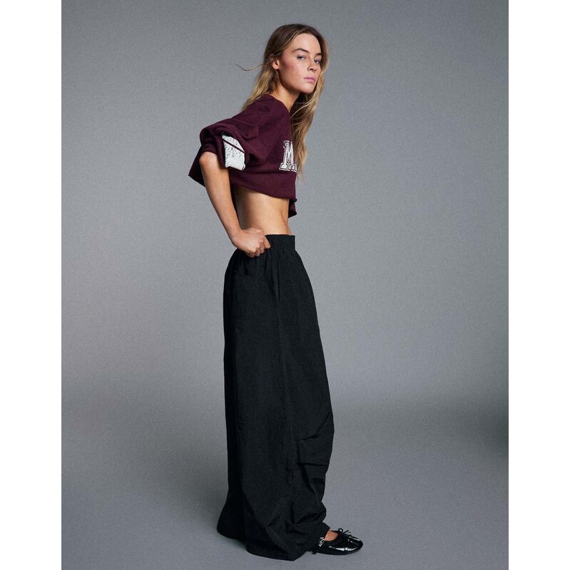 Bershka Technical parachute trousers in black