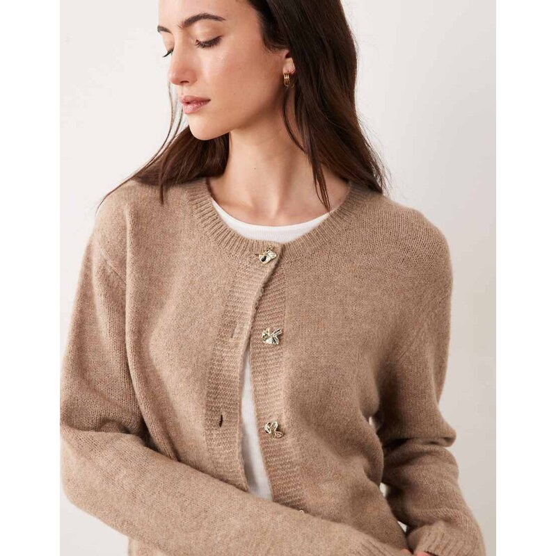Brave Soul fisherman knit cardigan in mink-Neutral