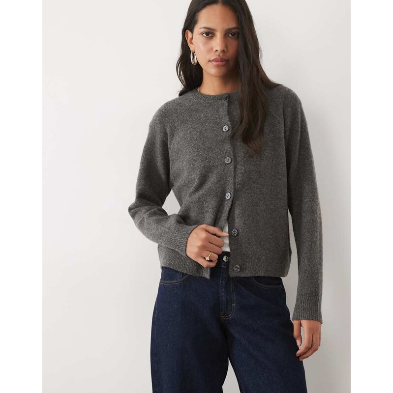 New Look crew neck button down cardigan in dark grey