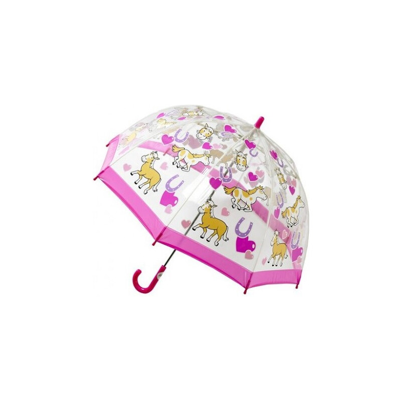 Blooming Brollies Dětský průhledný holový deštník Bugzz Kids Stuff Pony/Hearts BUPY