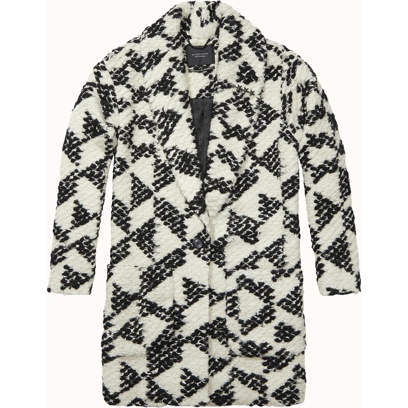 Maison Scotch Cocoon fit wool coat in special geo dessin