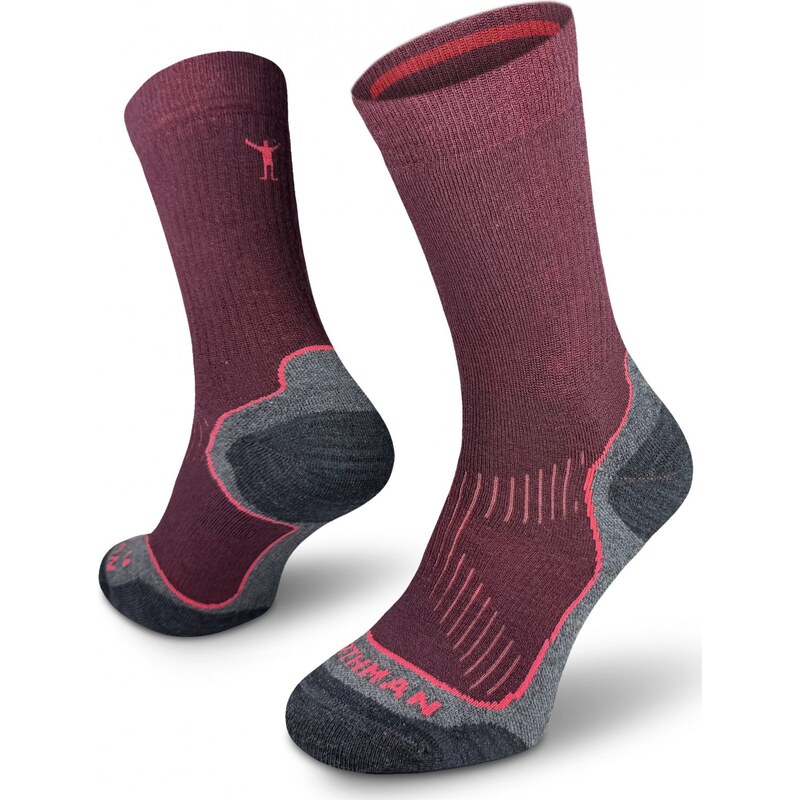 Turistické merino ponožky NORTHMAN Trek Silver PRO vínové 117130652