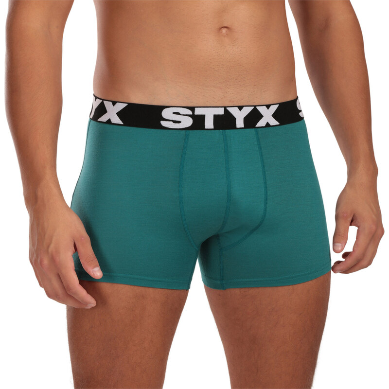 Pánské merino boxerky Styx sportovní guma zelené 118675155