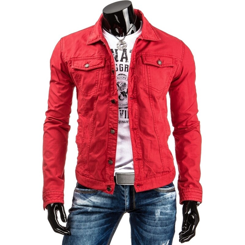 Pánská džínová bunda červená