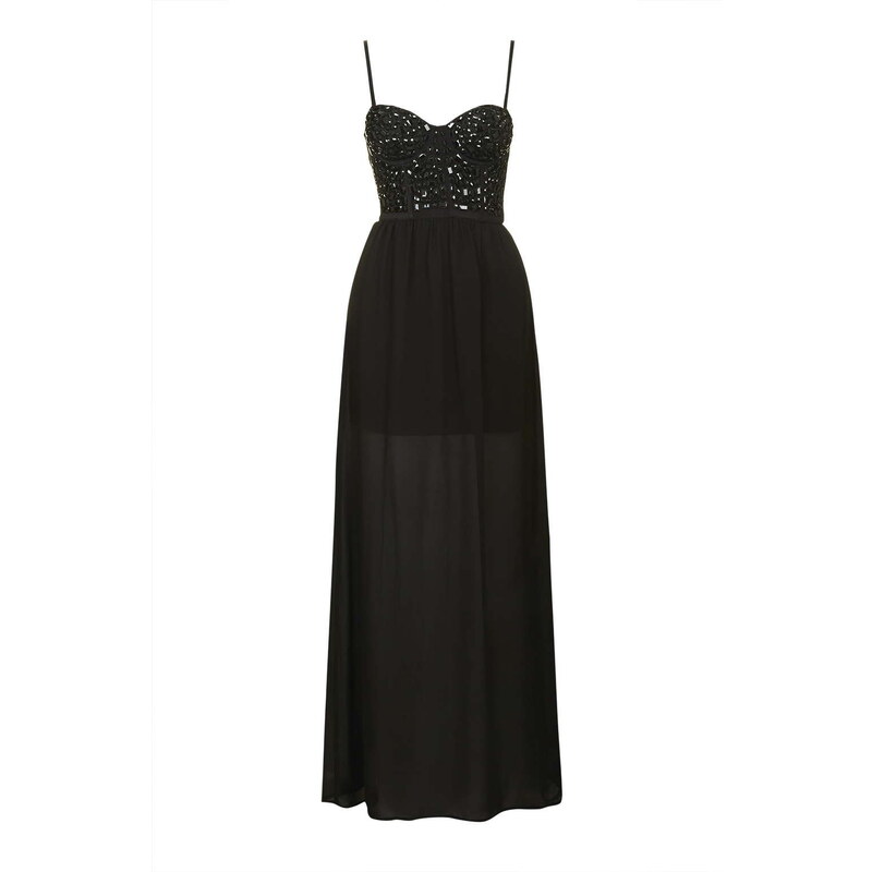Topshop **Validate - Maxi Dress In Black With Black Beading by WYLDR