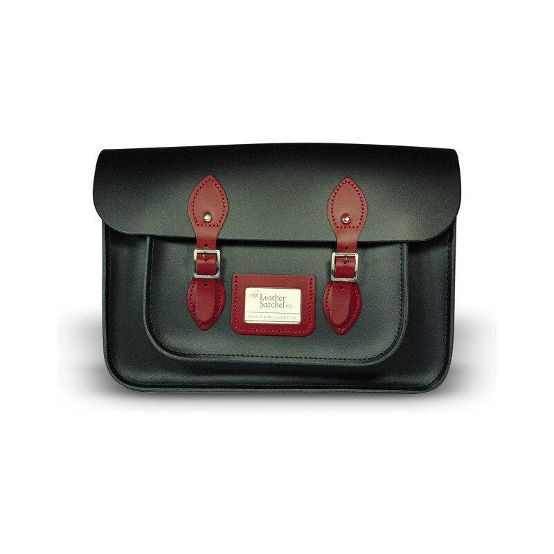 The Leather Satchel Co. 14" kožená brašna Leather Satchel Charcoal Black + Pillarbox Red