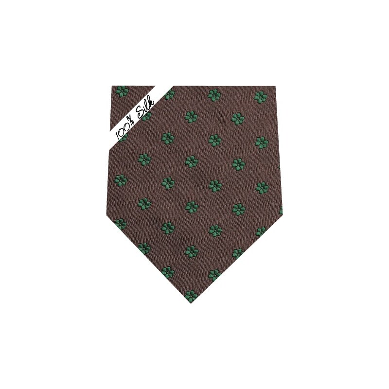 Hedvábná kravata - hnědá se zelenými kytičkami