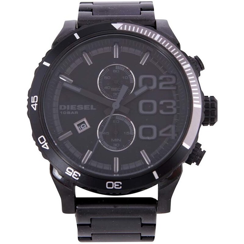 Černé pánské hodinky z nerezové oceli s lunetou Diesel