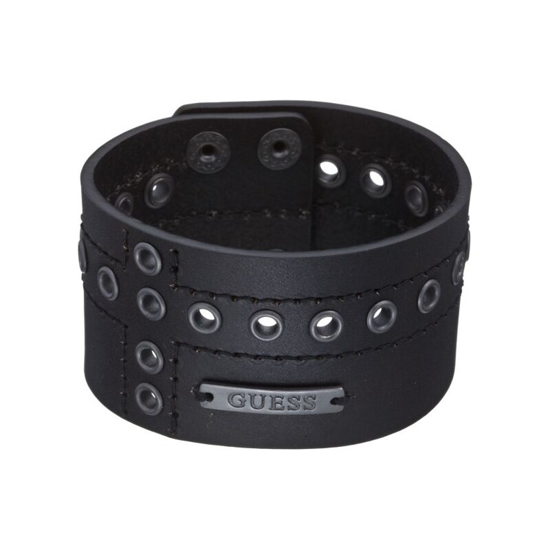 Guess Grommet Cross Black Leather Cuff
