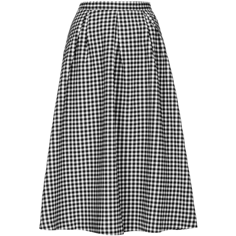Topshop Gingham Calf Midi Skirt