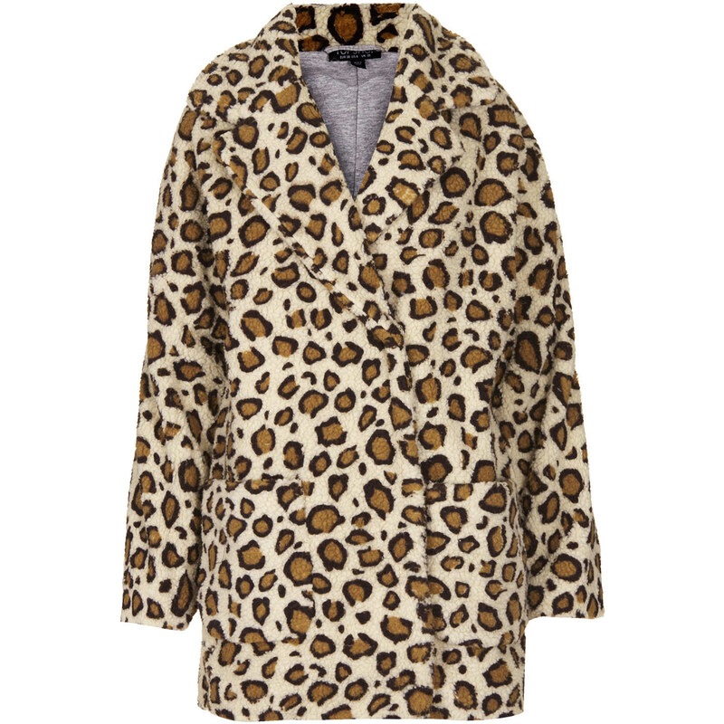 Topshop Leopard Borg Ovoid Coat