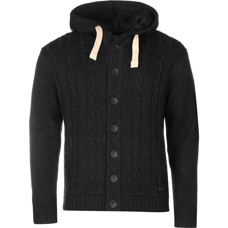 Svetr Pánský Lee Cooper Lined Knitted Hoody Charcoal