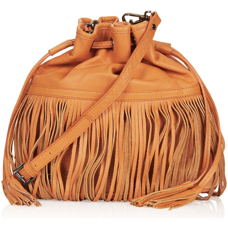 Topshop Leather Mix Fringe Duffle Bag