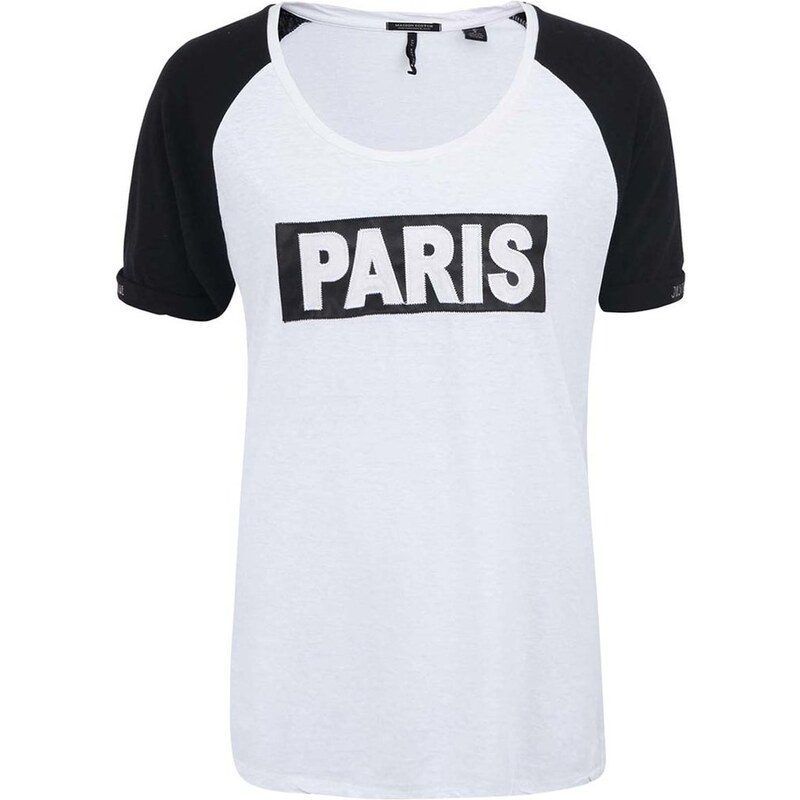 Černo-bílé tričko s nápisem Paris Maison Scotch