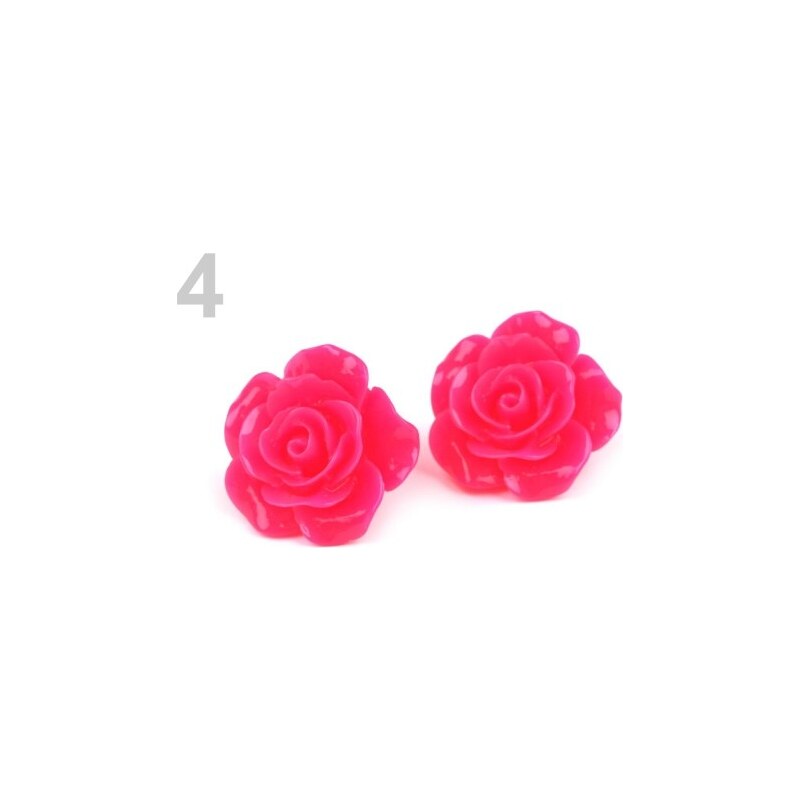 Náušnice plastové růže (1 pár) - 4 růžová neon Stoklasa