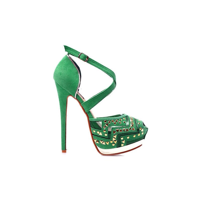 SERGIO TODZI Zelené sandálky se zdobenou špičkou na jehlovém podpatku, vel. 40