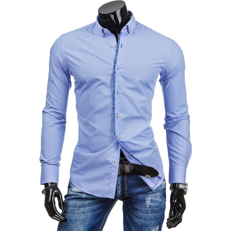 streetIN Modrá pánská košile se vzorovaným lemem Velikost: 2XL