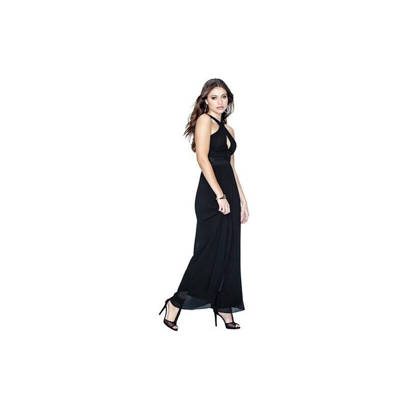 Šaty Guess Crossover Pleated Maxi Dress černé