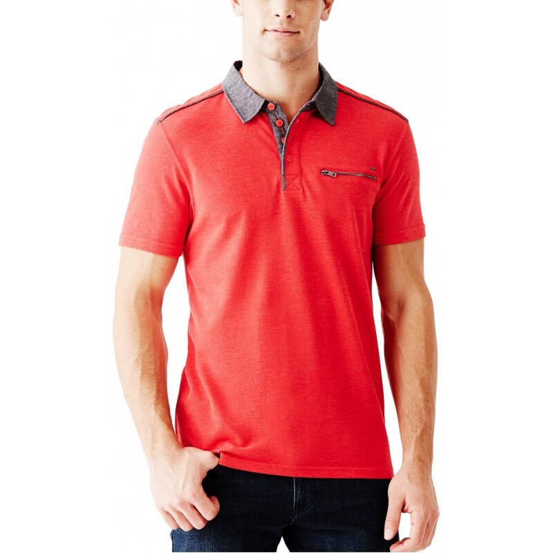 GUESS GUESS Moore Short-Sleeve Pique Polo - red hot
