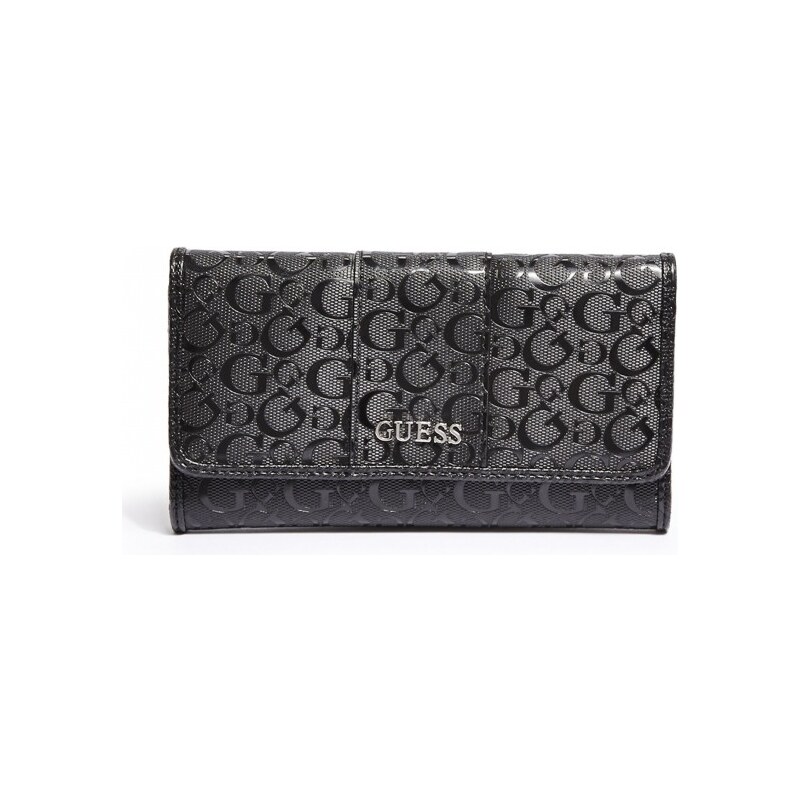 GUESS Dámská peněženka Glazed Patent Logo Slim Wallet - black