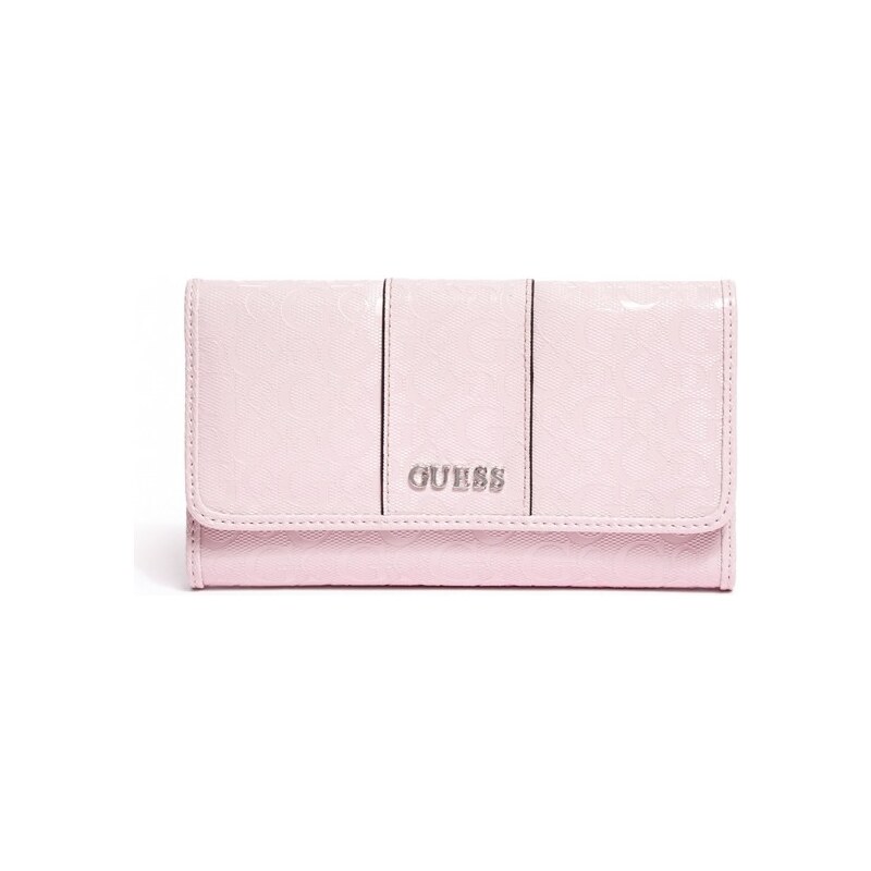 GUESS Dámská peněženka Glazed Patent Logo Slim Wallet - blush