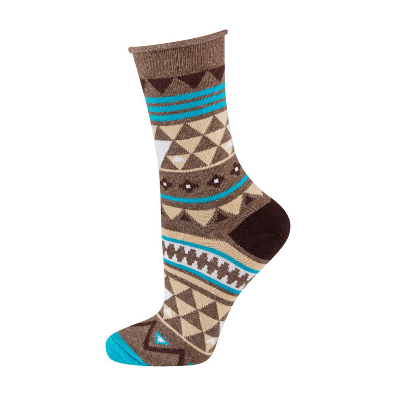 SOXO Dámské hnědé ponožky Aztec