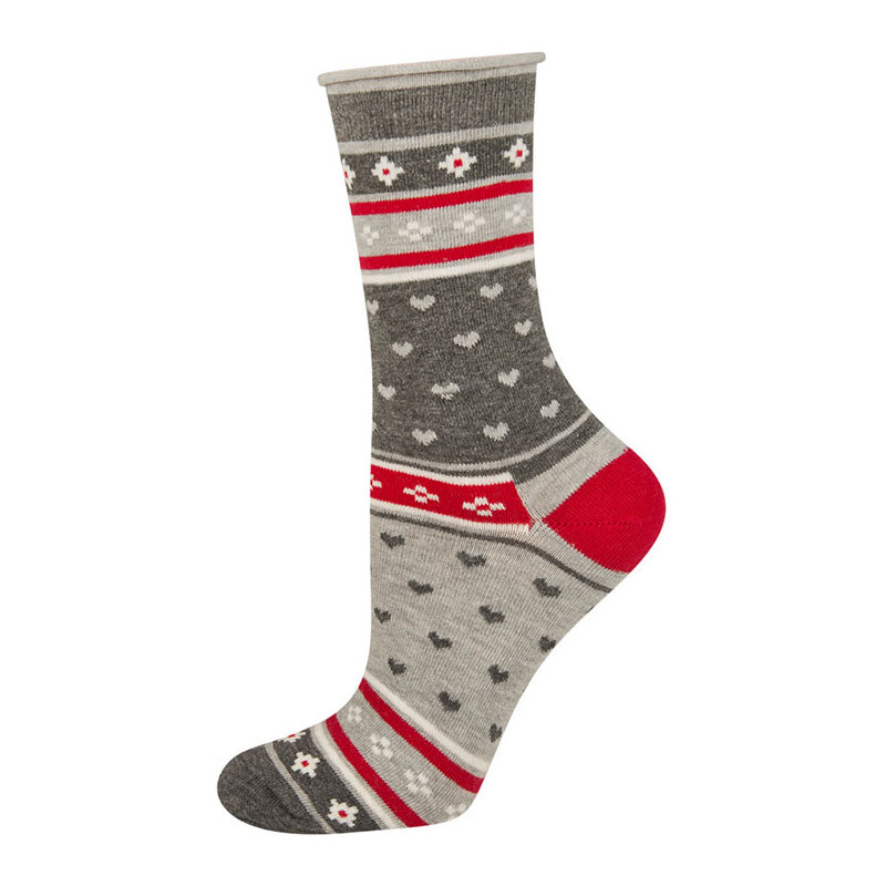 SOXO Dámské šedo-červené ponožky Nasta