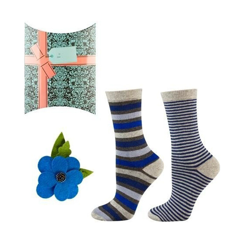 SOXO Dámské tmavě modré ponožky + brož v dárkovém balení
