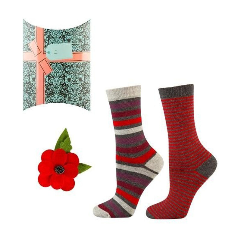 SOXO Dámské červené ponožky + brož v dárkovém balení
