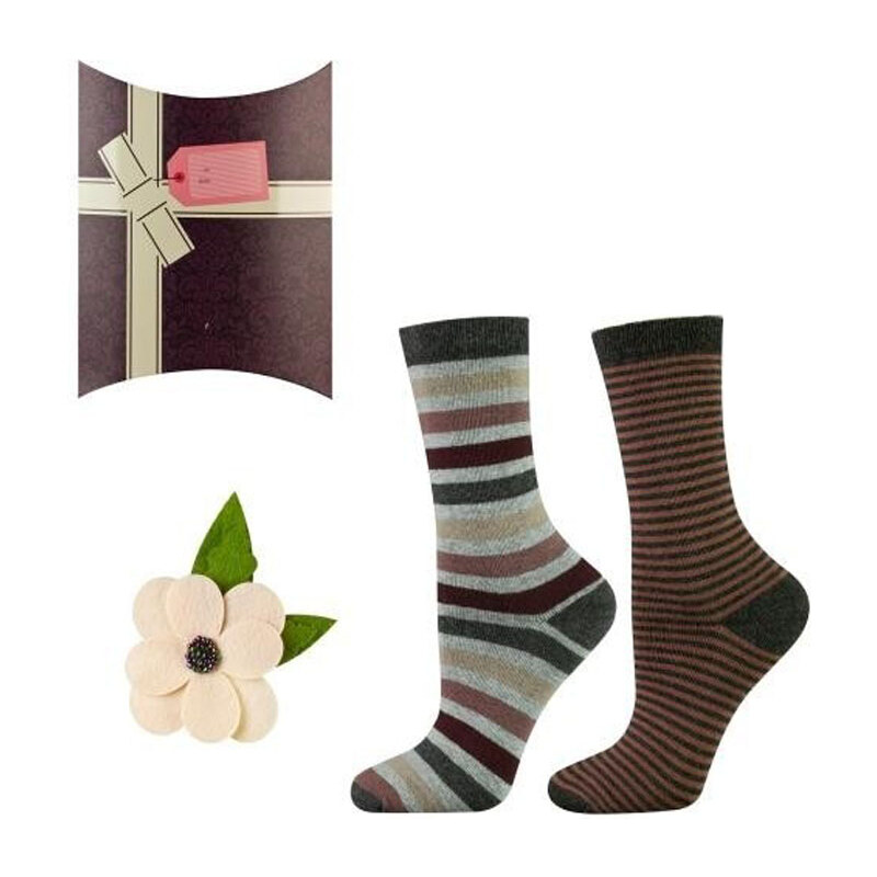 SOXO Dámské hnědé ponožky + brož v dárkovém balení