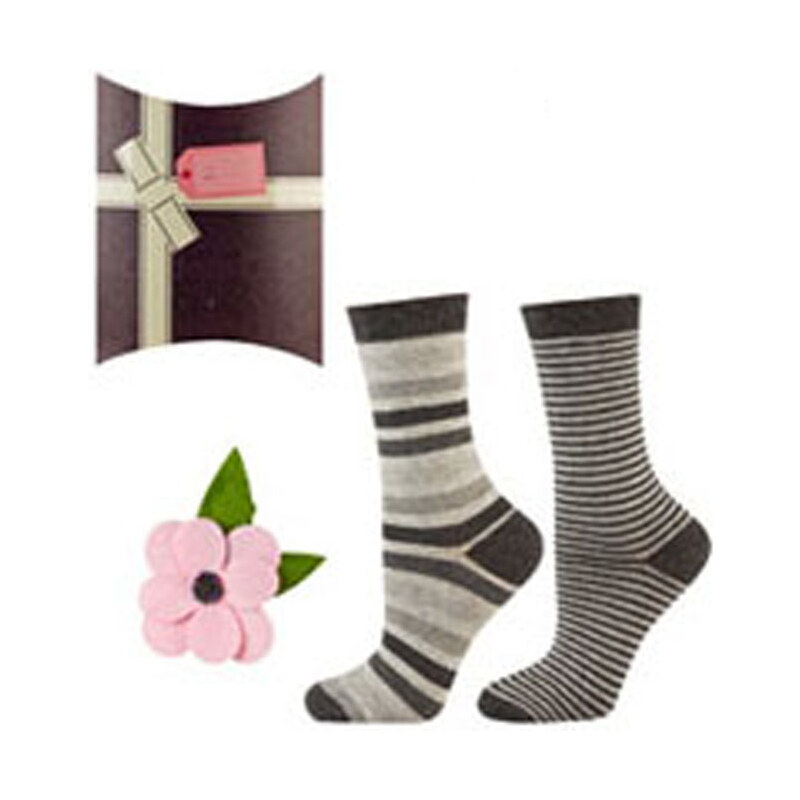 SOXO Dámské šedé ponožky + brošně v dárkovém balení