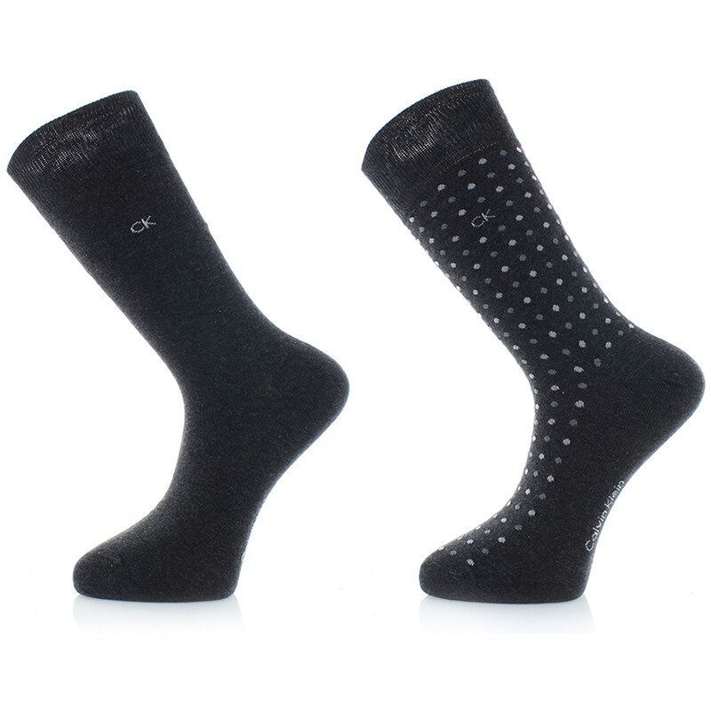 Pánské šedé ponožky Calvin Klein Multi dots/Solid - Dvojbalení