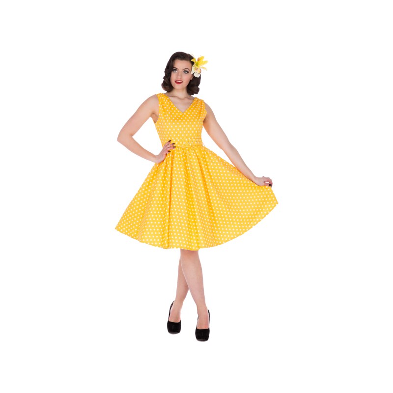 WENDY žluté puntíkované šaty na ples i na piknik - 50.léta