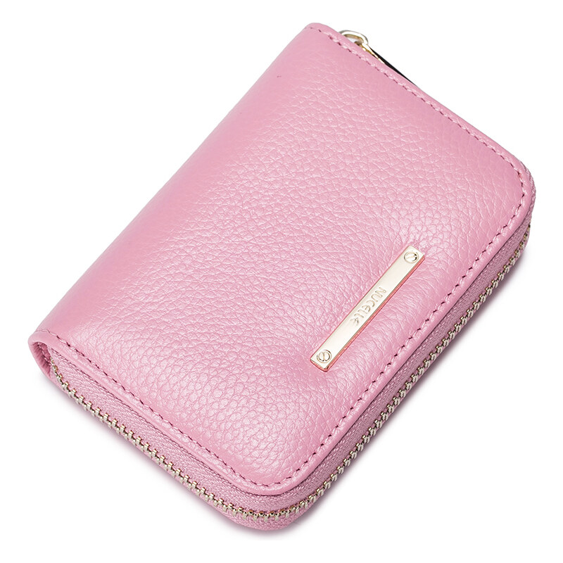 NUCELLE Dámská mini kožená peněženka na karty růžová