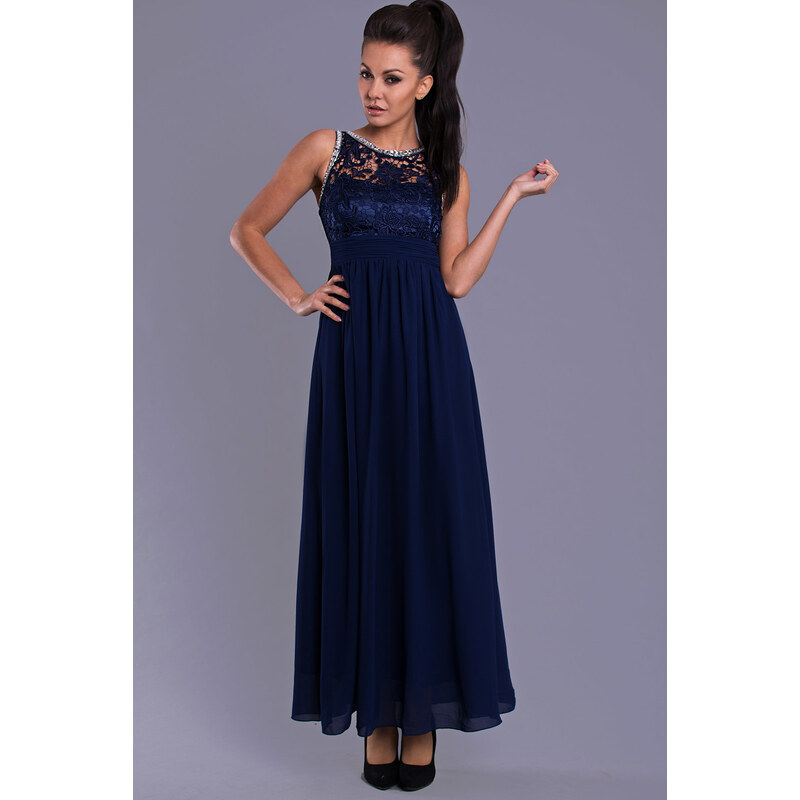 Dámské společenské šaty EVA LOLA s plastickým živůtkem dlouhé tmavě modré