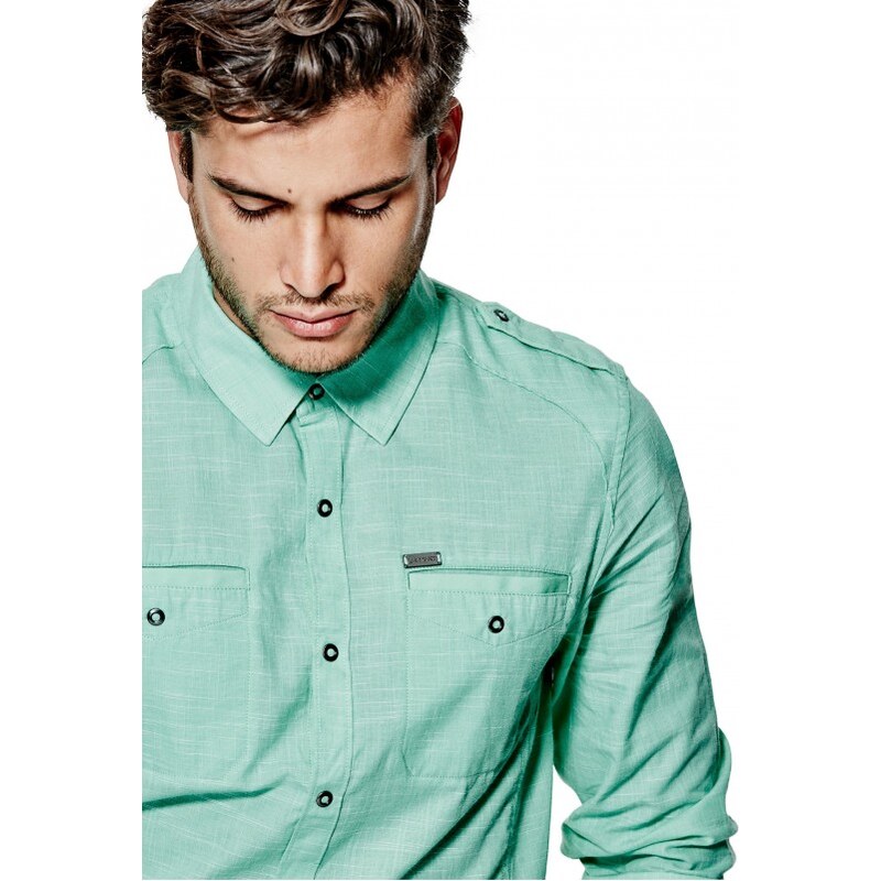 GUESS Pánská košile Caber Chambray Shirt - green pop