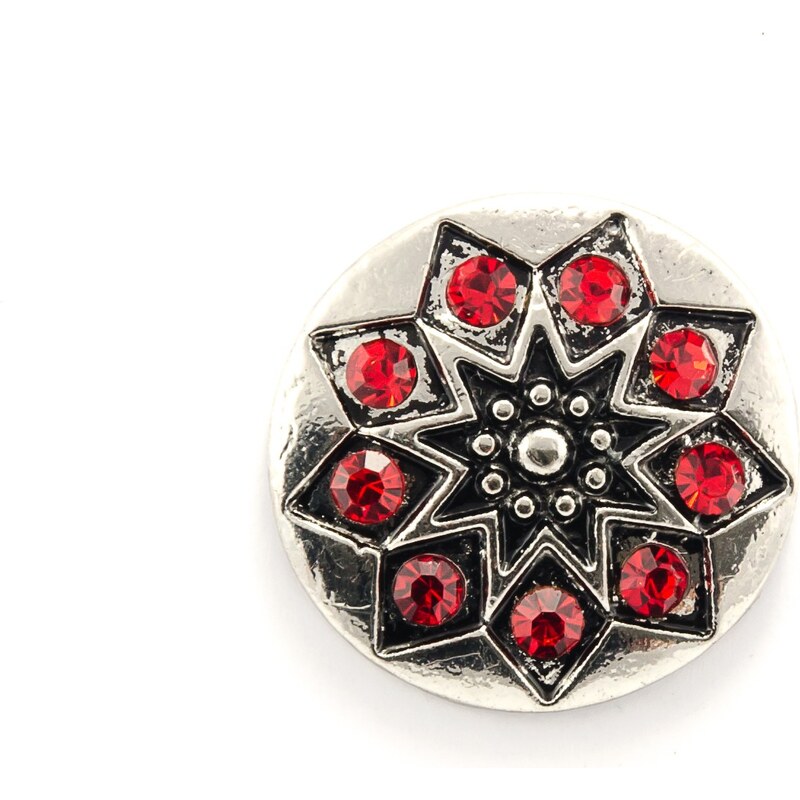 JewelsHall Knoflík Cvak - hvězda s červenými kamínky - 1,8 cm